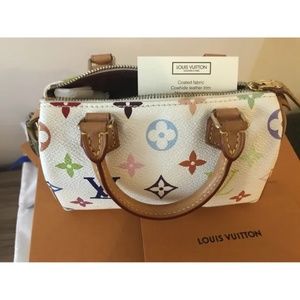 New!! Louis Vuitton White Multicolor Nano Speedy bag